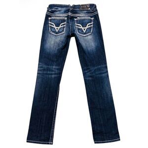 Vigoss Low Rise Straight Leg Jeans 28x32 Dark Blue Wash Stretch Y2K Women’s EUC